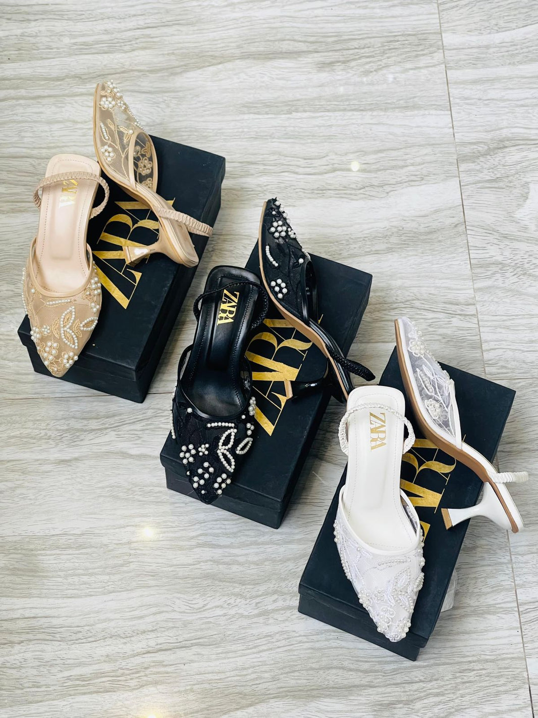 Zara Embroidered Net Pumps