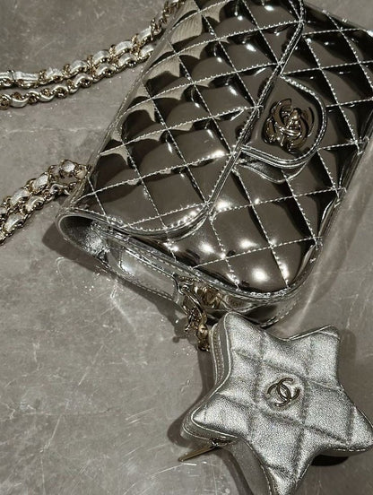 24C Chanel Mirrored Metallic  Backpack With Star Coin Purse