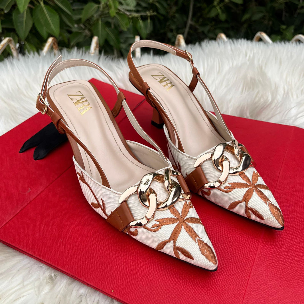 Zara Embroidered Chain Decor Pumps