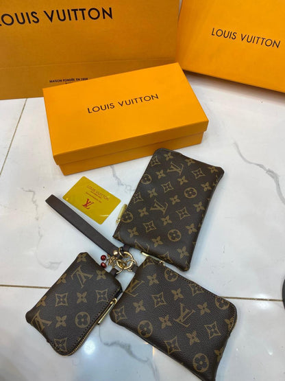 Louis Vuitton Monogram Signature Canvas Corner Zip Wristlet Trio Bag