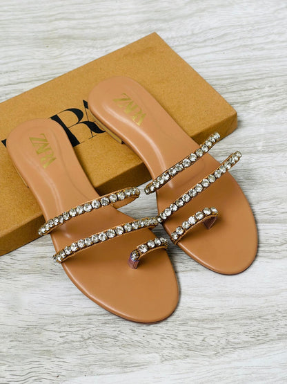 Zara Toe Stone Embroided Sandals