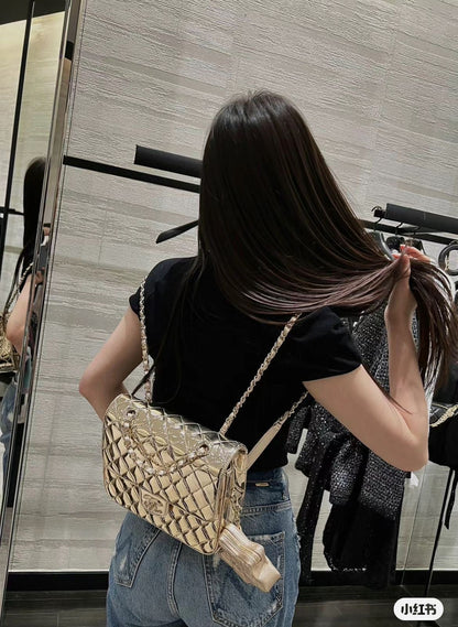 24C Chanel Mirrored Metallic  Backpack With Star Coin Purse