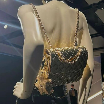 24C Chanel Mirrored Metallic  Backpack With Star Coin Purse