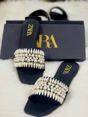 Zara Pearls Embellished Slippers