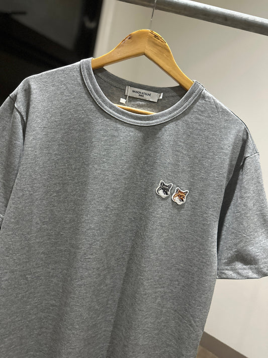 Maison Kitsune Double Fox Head Patch T-Shirt (Heather Gray)