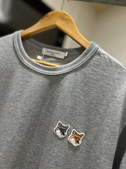 Maison Kitsune Double Fox Head Patch T-Shirt (Heather Gray)
