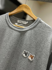 Maison Kitsune Double Fox Head Patch T-Shirt (Heather Gray)