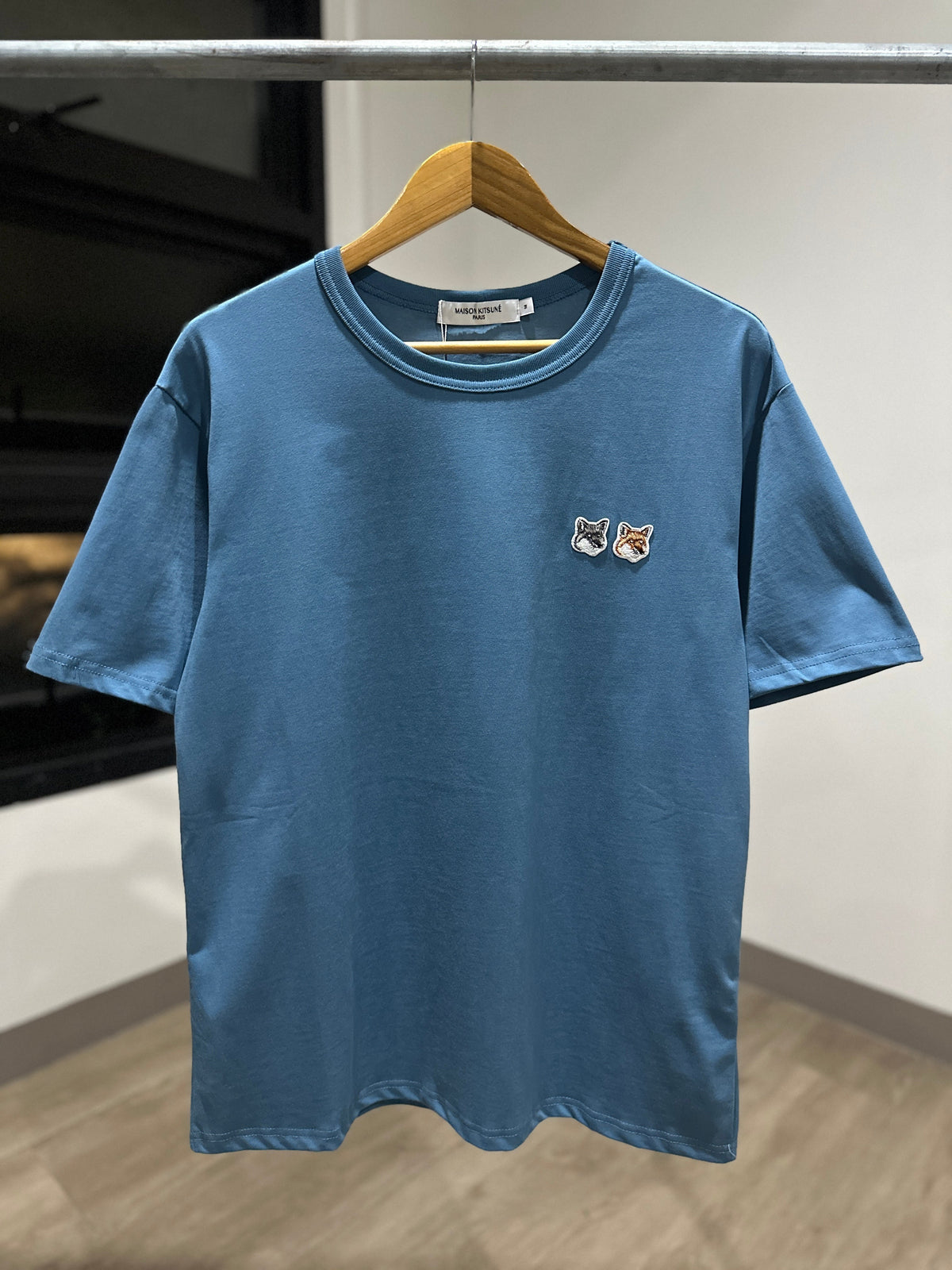 Maison Kitsune Double Fox Head Patch T-Shirt (Blue)