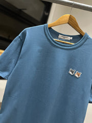 Maison Kitsune Double Fox Head Patch T-Shirt (Blue)