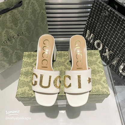 Gg Heeled Sandals with Gold-Tone Logo Detailing