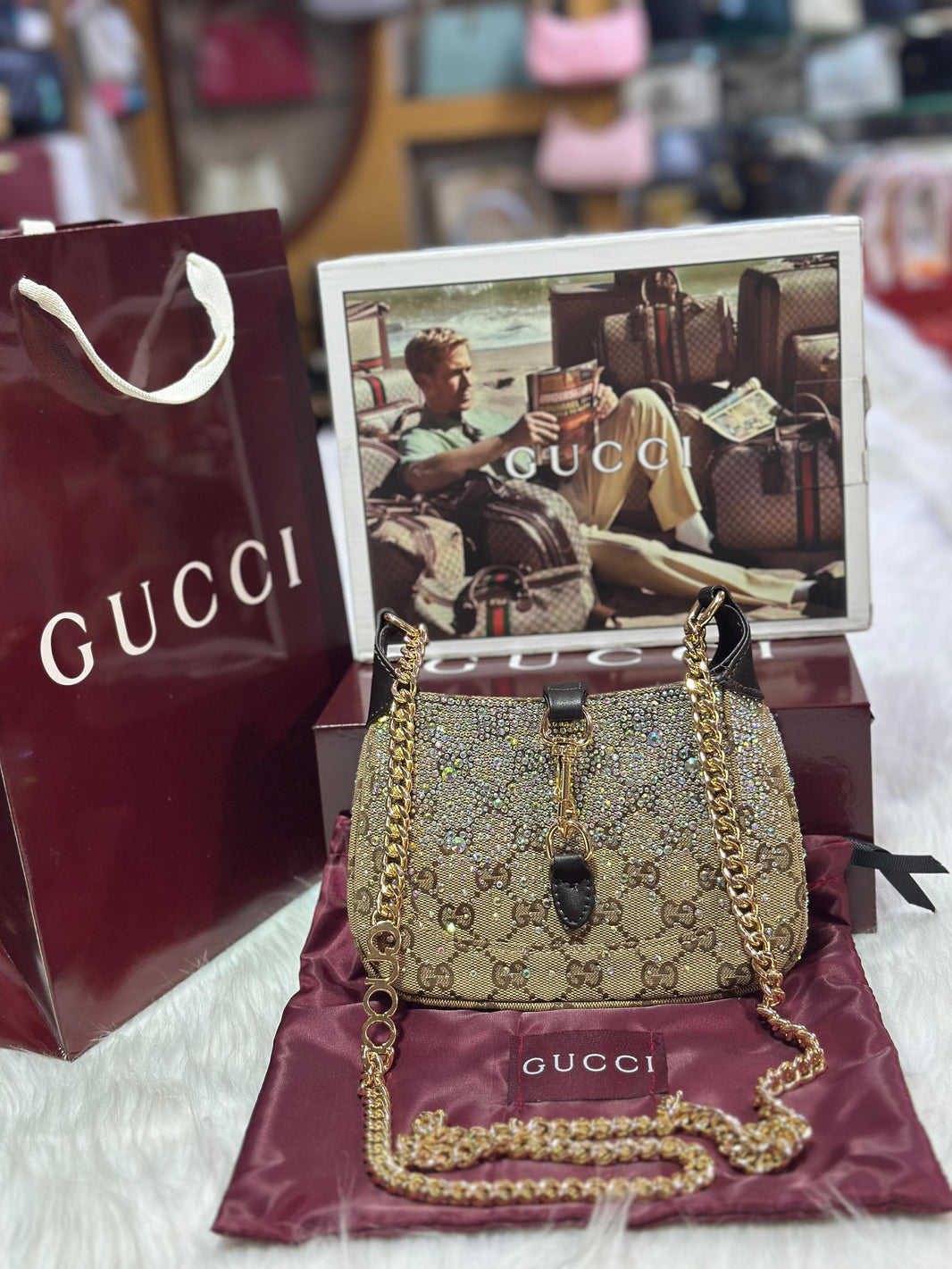 Gg Shimmer Chain Shoulder Bag