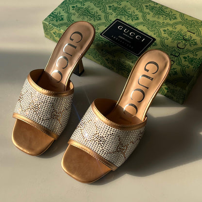 Gucci Women Gg Crystal Embellished Heeled Sandals