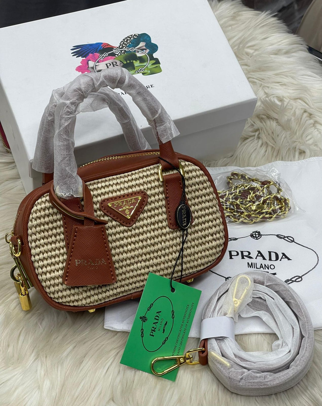 Prada Top Handle Canvas Crossbody
