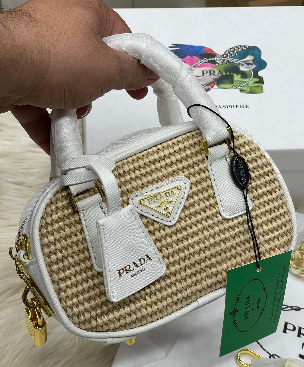 Prada Top Handle Canvas Crossbody