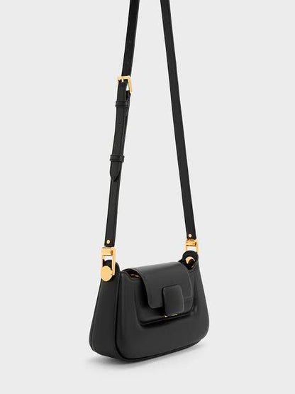 Charles & Keith Koa Leather Push-Lock Top Handle Bag