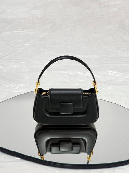 Charles & Keith Koa Leather Push-Lock Top Handle Bag