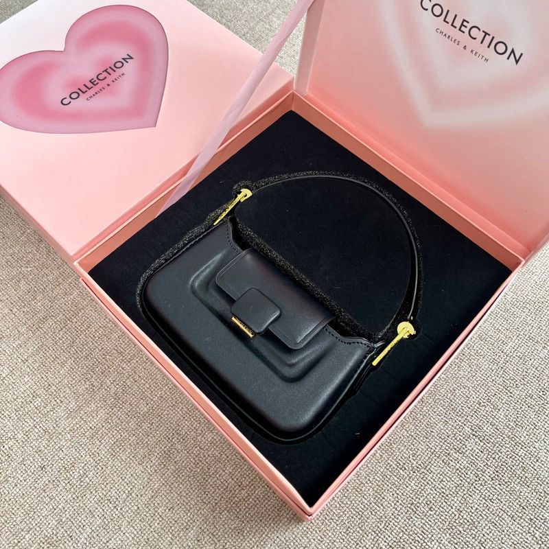 Charles & Keith Koa Leather Push-Lock Top Handle Bag