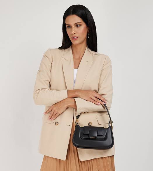 Charles & Keith Koa Leather Push-Lock Top Handle Bag