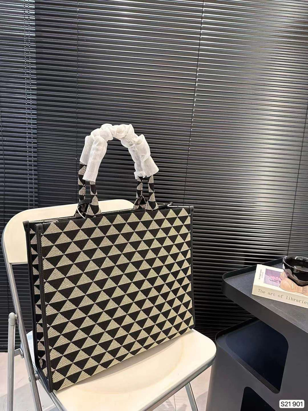 Prada Large Symbole Embroidered Fabric Handbag