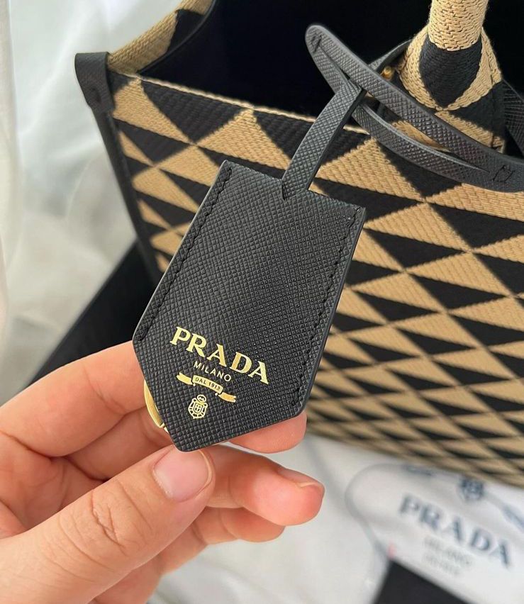 Prada Large Symbole Embroidered Fabric Handbag