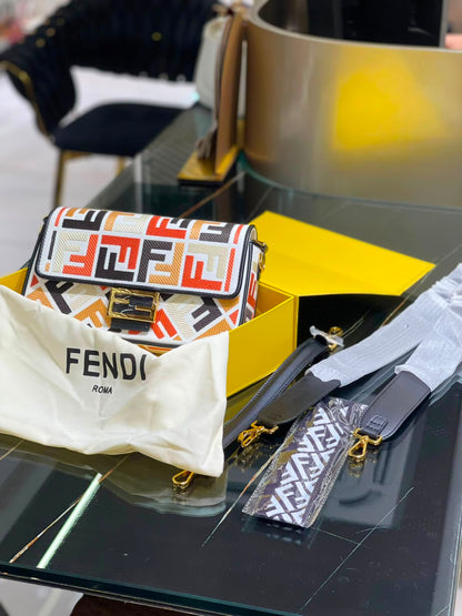 Fendi  Baguette  Canvas bag with multicolor FF embroidery