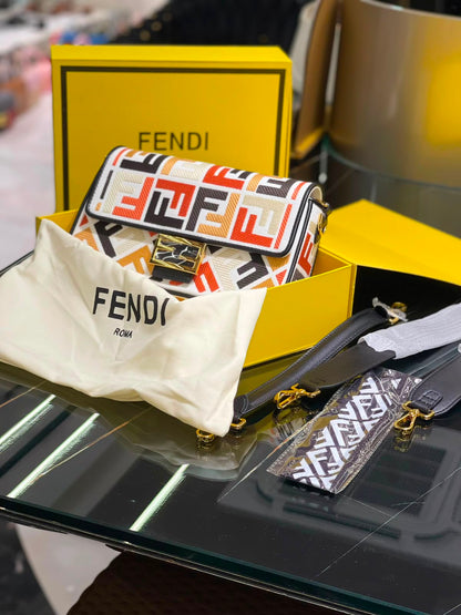 Fendi  Baguette  Canvas bag with multicolor FF embroidery