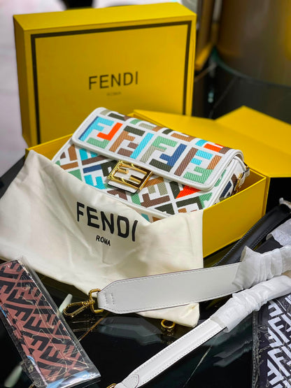 Fendi  Baguette  Canvas bag with multicolor FF embroidery