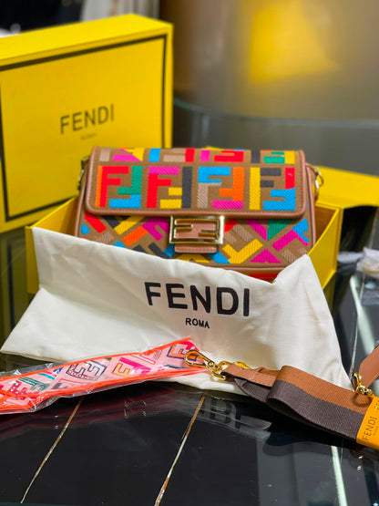 Fendi  Baguette  Canvas bag with multicolor FF embroidery