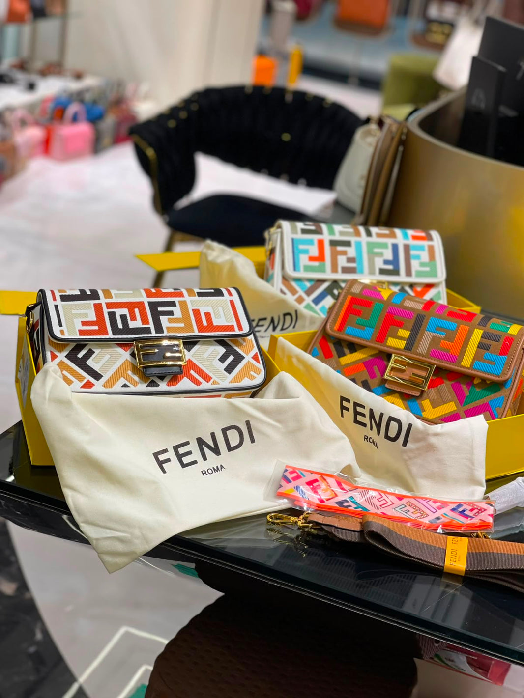 Fendi  Baguette  Canvas bag with multicolor FF embroidery