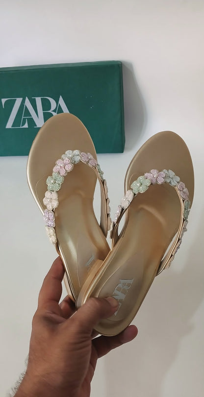 Zara Floral Strap Kitten Heel Mules