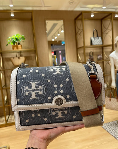Tory Burch T Monogram Denim Small Shoulder Bag