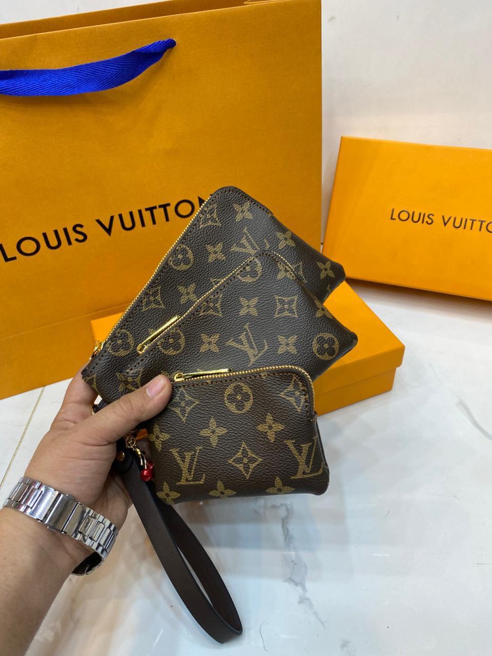 Louis Vuitton Monogram Signature Canvas Corner Zip Wristlet Trio Bag