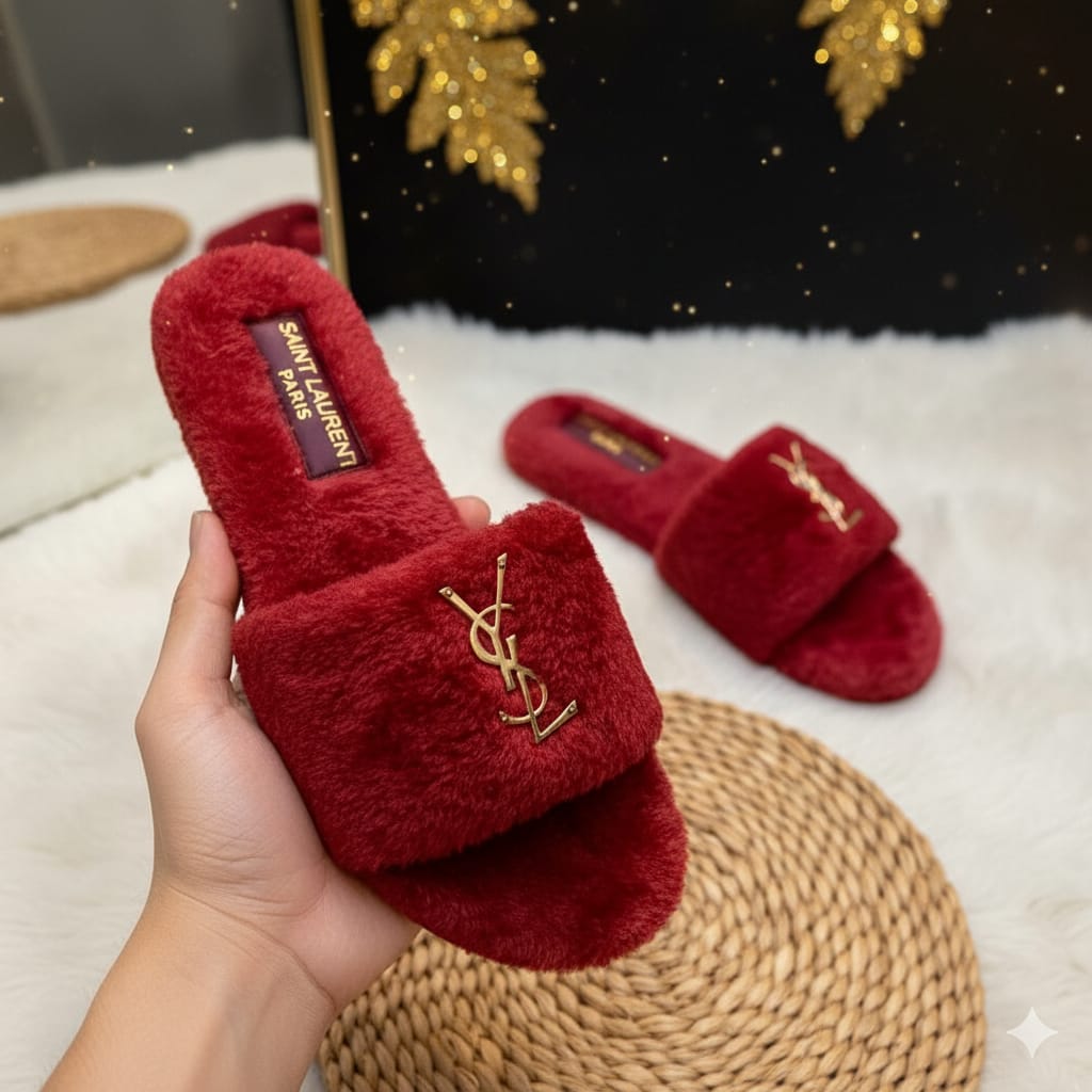 Ysl Cherry Fur Flats